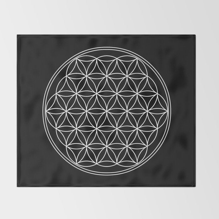 Flower of life on black Throw Blanket Gallery Image 2
