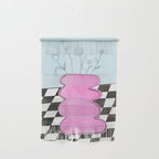 Pink Wavy Vase with Checkerboard Pattern Wall Hanging Gallery Image 1