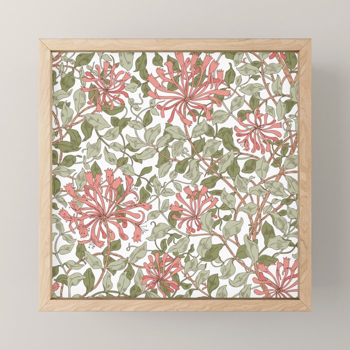 William Morris Vintage Honeysuckle Coral Pink Green Art Mini Art Print Gallery Image 1