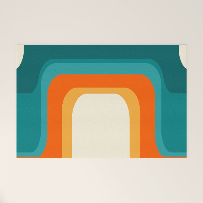 Mid-Century Modern Rainbow Teal Yellow Orange Welcome Mat Gallery Image 1