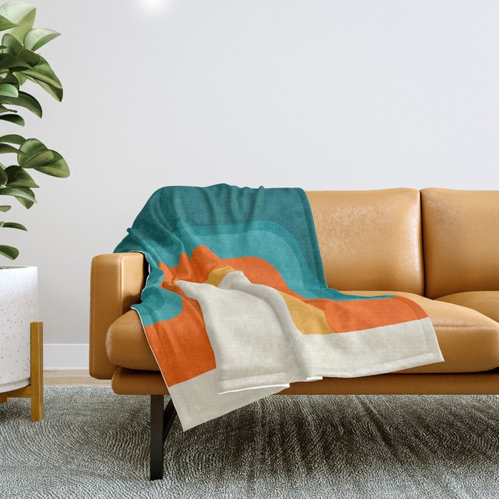 Mid-Century Modern Rainbow Teal Yellow Orange Throw Blanket Gallery Image 1