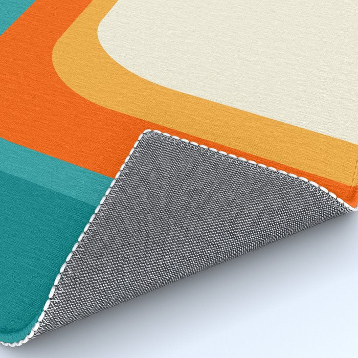 Mid-Century Modern Rainbow Teal Yellow Orange Rug Gallery Image 4