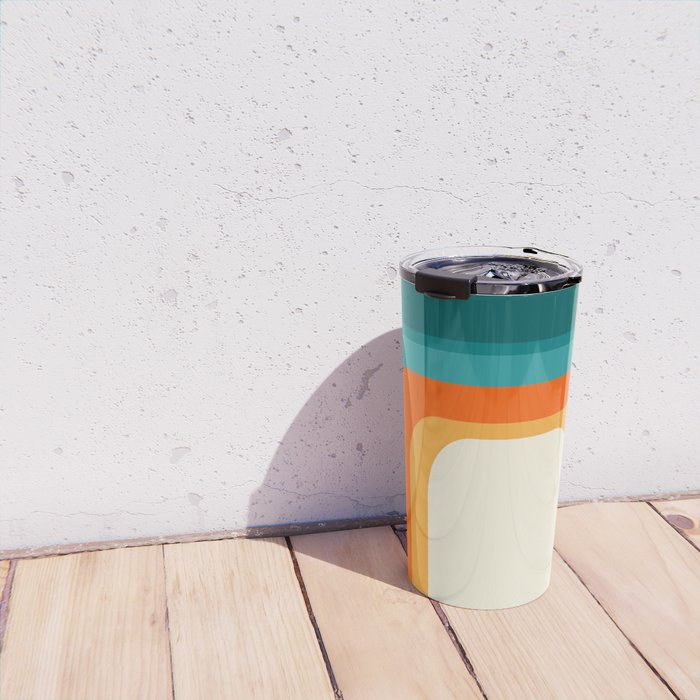 Mid-Century Modern Rainbow Teal Yellow Orange Travel Mug Gallery Image 4