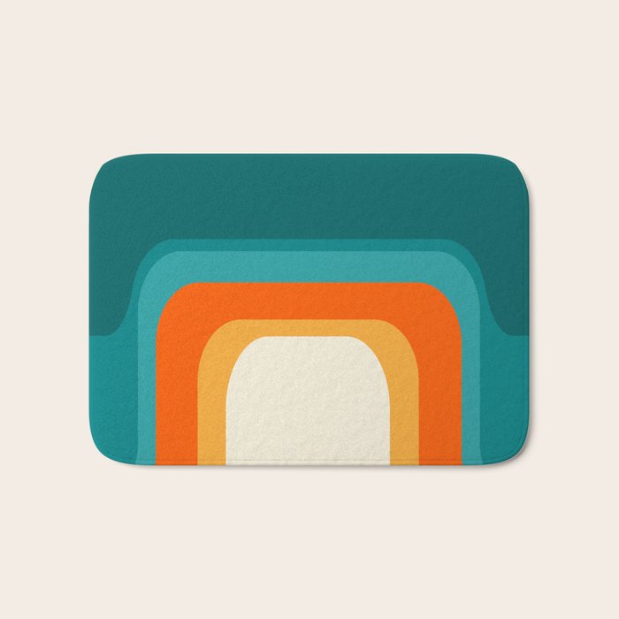 Mid-Century Modern Rainbow Teal Yellow Orange Bath Mat Gallery Image 1