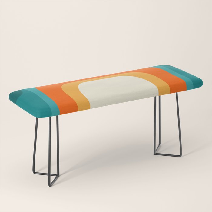 Mid-Century Modern Rainbow Teal Yellow Orange Bench