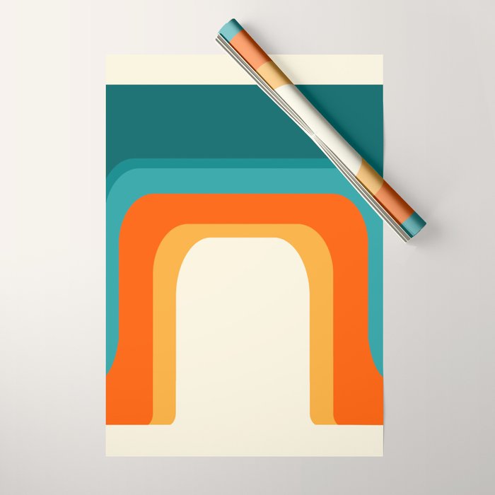 Mid-Century Modern Rainbow Teal Yellow Orange Wrapping Paper Gallery Image 1