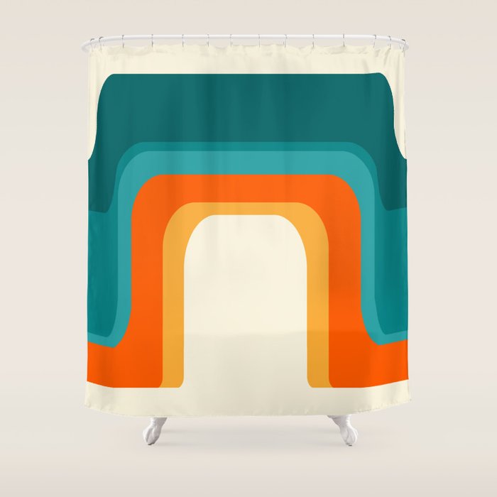 Mid-Century Modern Rainbow Teal Yellow Orange Shower Curtain Gallery Image 1