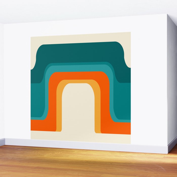 Mid-Century Modern Rainbow Teal Yellow Orange Wall Mural Gallery Image 2