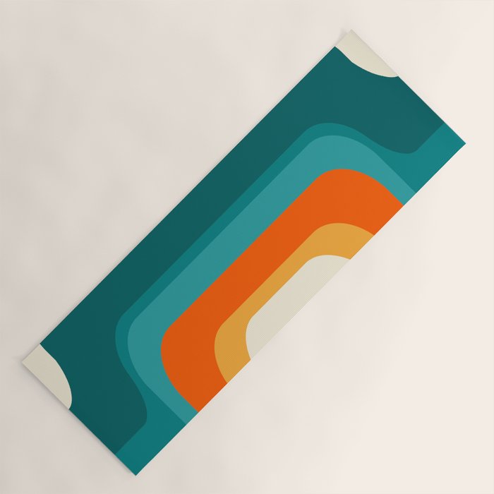 Mid-Century Modern Rainbow Teal Yellow Orange Yoga Mat Gallery Image 1