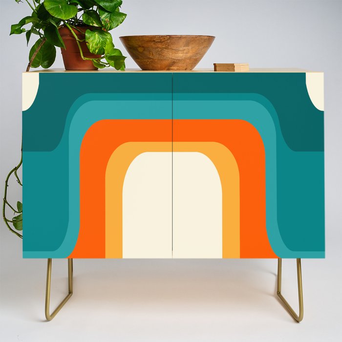 Mid-Century Modern Rainbow Teal Yellow Orange Credenza Gallery Image 1