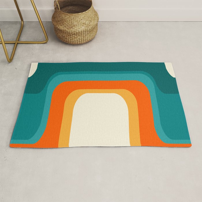 Mid-Century Modern Rainbow Teal Yellow Orange Rug