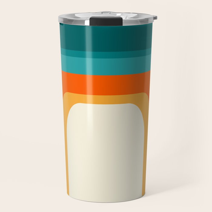 Mid-Century Modern Rainbow Teal Yellow Orange Travel Mug Gallery Image 1