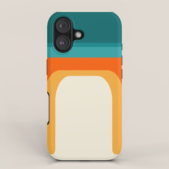 Mid-Century Modern Rainbow Teal Yellow Orange iPhone Case Gallery Image 1