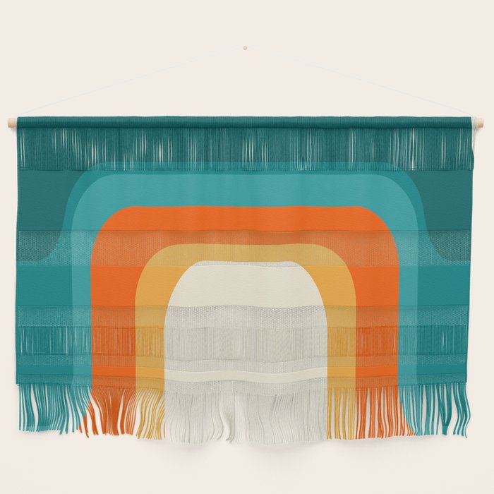Mid-Century Modern Rainbow Teal Yellow Orange Wall Hanging Gallery Image 1