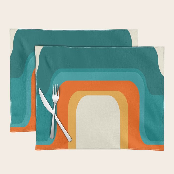 Mid-Century Modern Rainbow Teal Yellow Orange Placemat Gallery Image 1