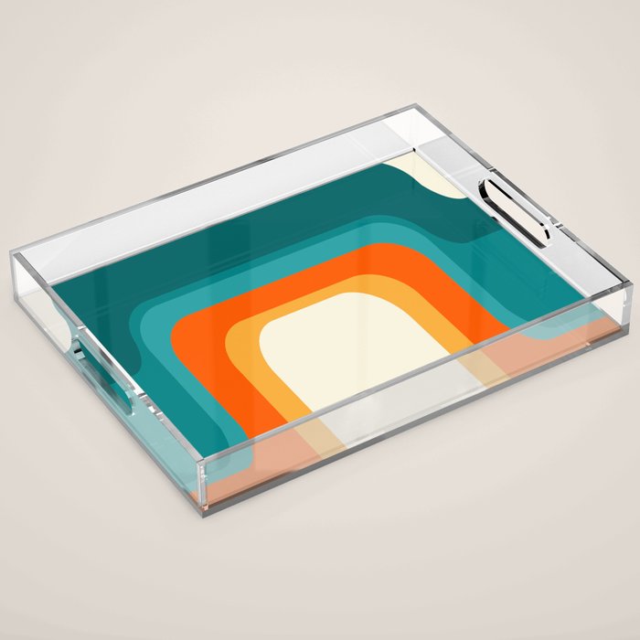 Mid-Century Modern Rainbow Teal Yellow Orange Acrylic Tray Gallery Image 1