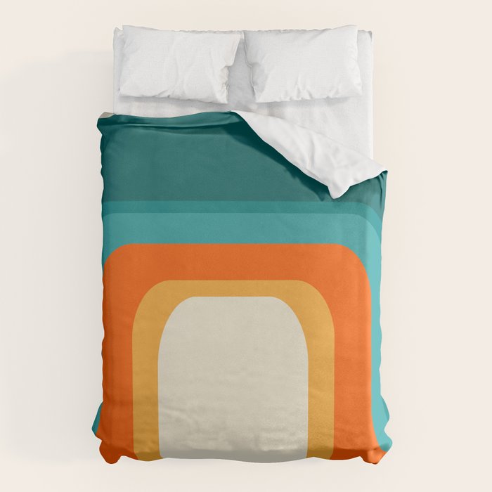 Mid-Century Modern Rainbow Teal Yellow Orange Duvet Cover Gallery Image 1