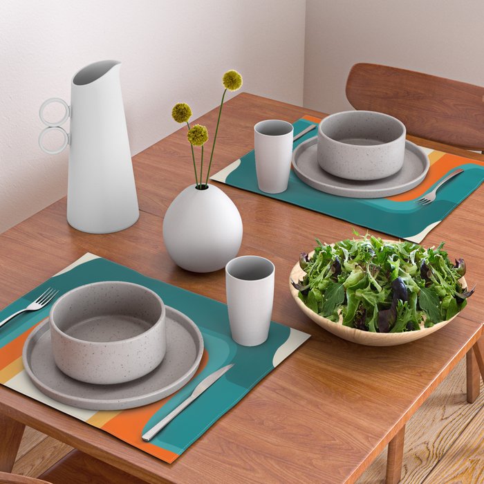 Mid-Century Modern Rainbow Teal Yellow Orange Placemat Gallery Image 2