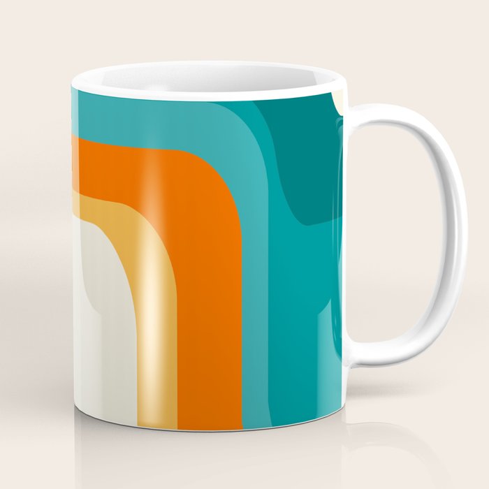 Mid-Century Modern Rainbow Teal Yellow Orange Coffee Mug Gallery Image 1