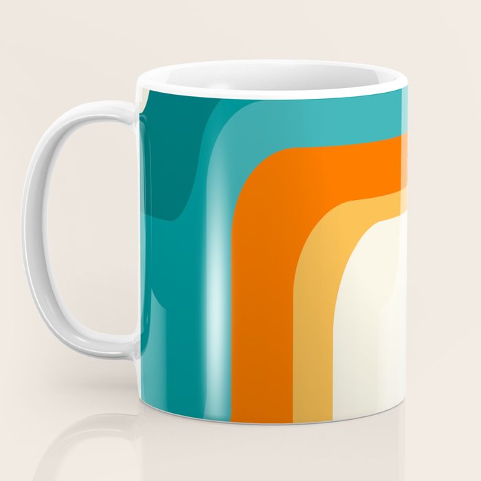 Mid-Century Modern Rainbow Teal Yellow Orange Coffee Mug Gallery Image 3