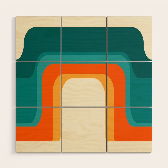 Mid-Century Modern Rainbow Teal Yellow Orange Wood Wall Art Gallery Image 1
