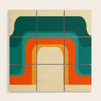 Mid-Century Modern Rainbow Teal Yellow Orange Wood Wall Art Gallery Image 1