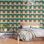Mid-Century Modern Rainbow Teal Yellow Orange Wallpaper Gallery Image 3