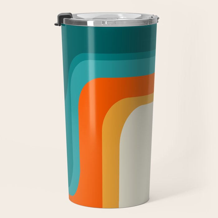 Mid-Century Modern Rainbow Teal Yellow Orange Travel Mug Gallery Image 3