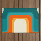 Mid-Century Modern Rainbow Teal Yellow Orange Outdoor Rug Gallery Image 1