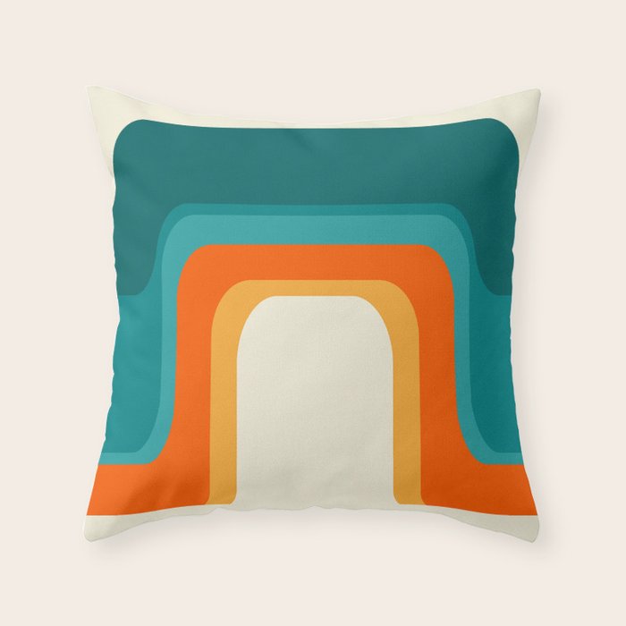 Mid-Century Modern Rainbow Teal Yellow Orange Throw Pillow Gallery Image 1