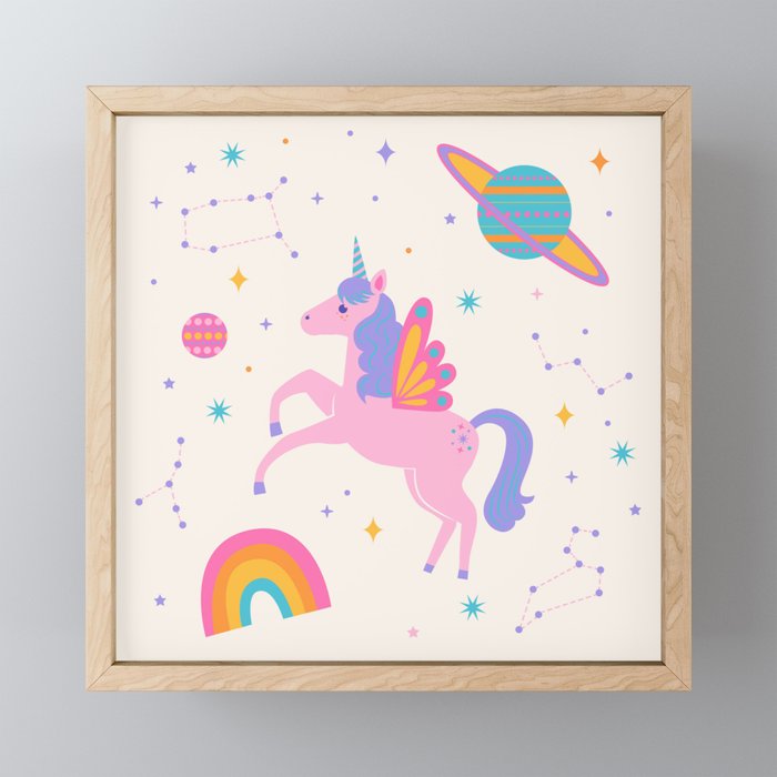 Space Unicorn - Neon Rainbow Mini Art Print Gallery Image 1