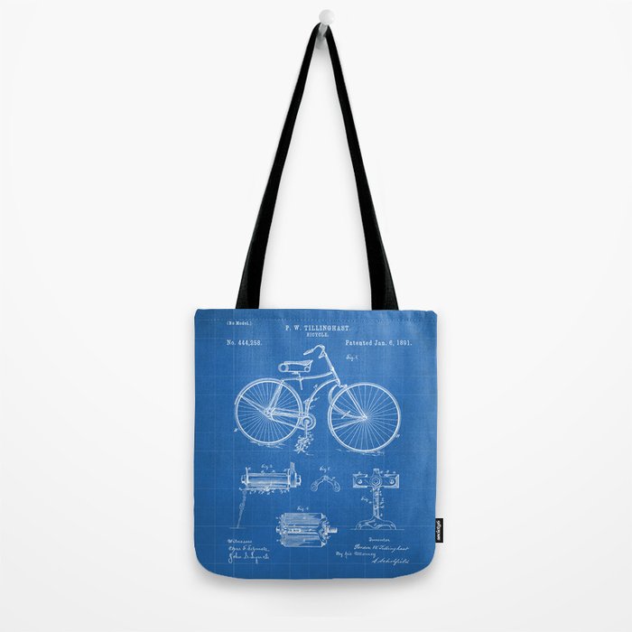 Bicycle Patent - Cyclling Art - Blueprint Tote Bag Gallery Image 2
