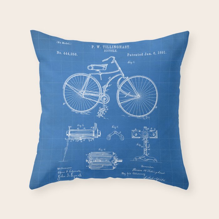 Bicycle Patent - Cyclling Art - Blueprint Throw Pillow Gallery Image 1