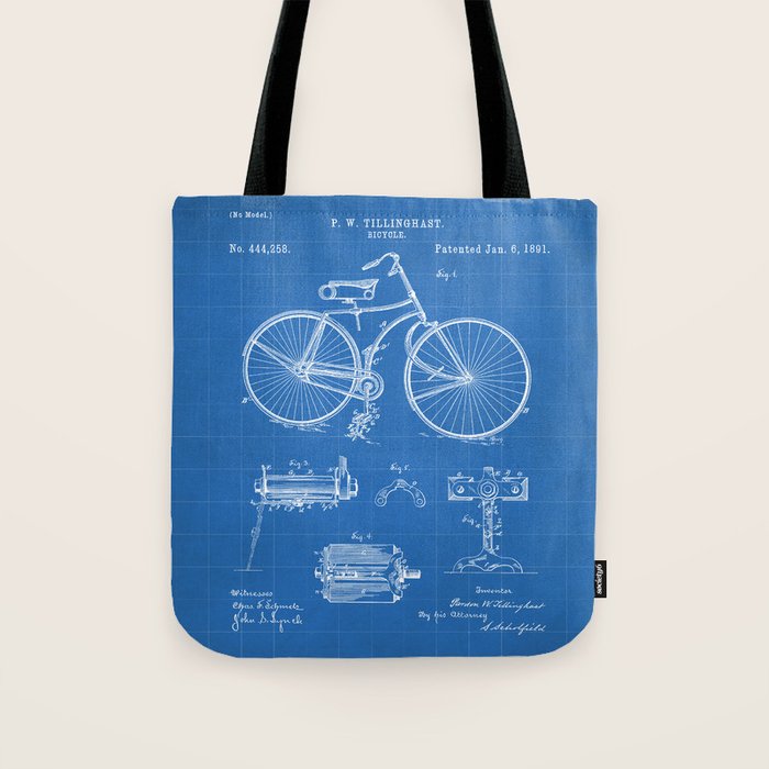 Bicycle Patent - Cyclling Art - Blueprint Tote Bag Gallery Image 1