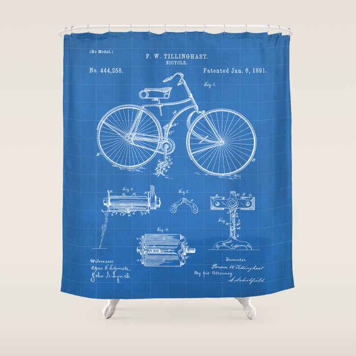 Bicycle Patent - Cyclling Art - Blueprint Shower Curtain Gallery Image 1