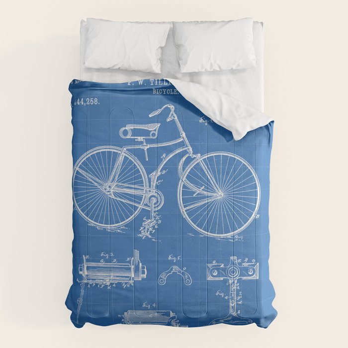 Bicycle Patent - Cyclling Art - Blueprint Comforter Gallery Image 6