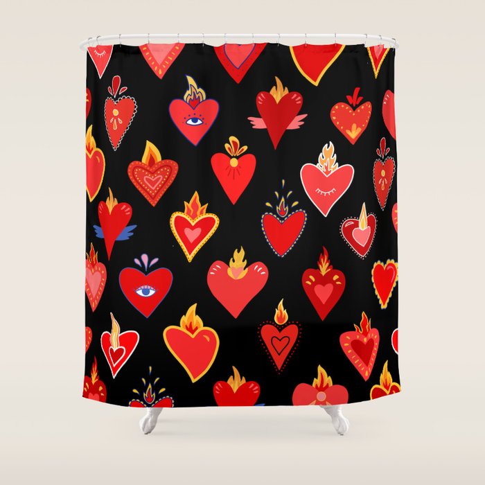 Mexican flaming heart Shower Curtain Gallery Image 1