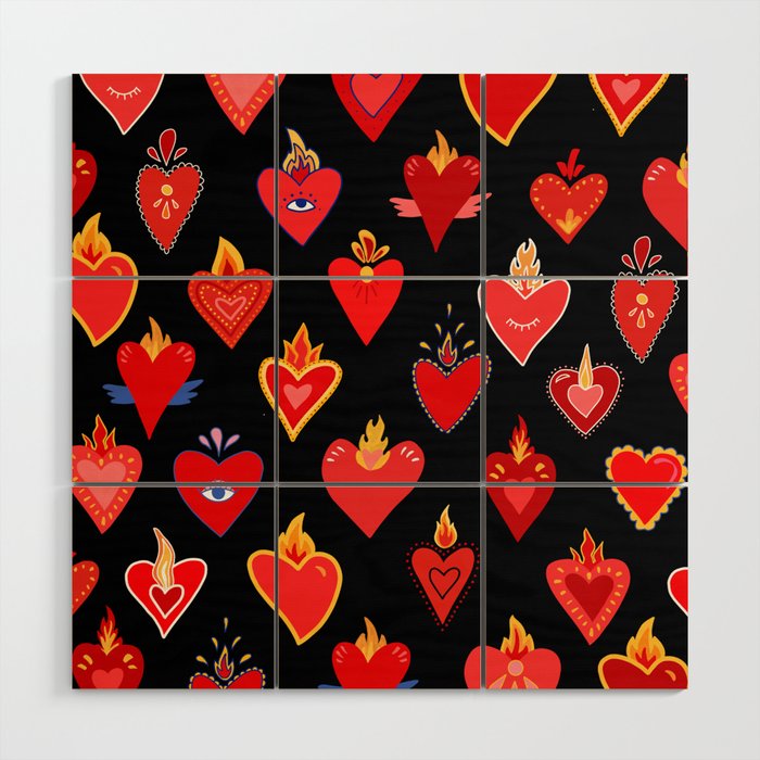 Mexican flaming heart Wood Wall Art Gallery Image 1