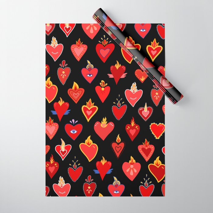 Mexican flaming heart Wrapping Paper Gallery Image 1