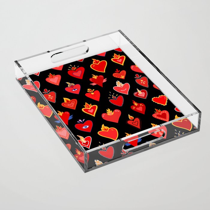 Mexican flaming heart Acrylic Tray Gallery Image 1