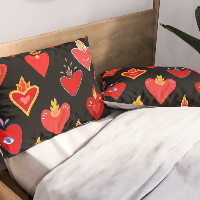 Mexican flaming heart Pillow Sham Gallery Image 2