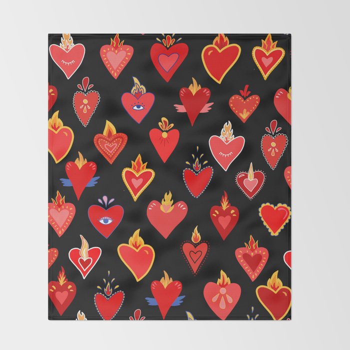Mexican flaming heart Throw Blanket Gallery Image 2
