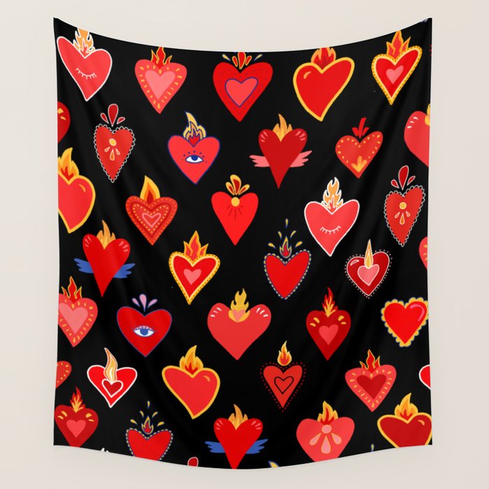 Mexican flaming heart Wall Tapestry Gallery Image 4