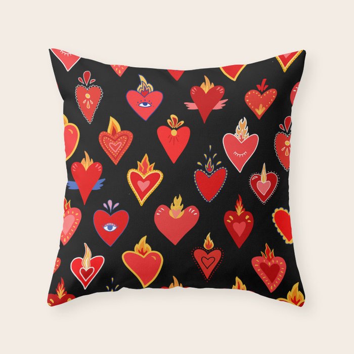 Mexican flaming heart Throw Pillow Gallery Image 1