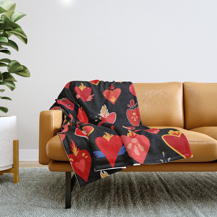 Mexican flaming heart Throw Blanket Gallery Image 1