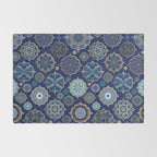 Blue Turquoise Gold Moroccan Tiles Boho Vintage Elegance Quatrefoil Shapes Rug Gallery Image 2