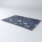 Blue Turquoise Gold Moroccan Tiles Boho Vintage Elegance Quatrefoil Shapes Rug Gallery Image 3