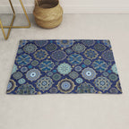 Blue Turquoise Gold Moroccan Tiles Boho Vintage Elegance Quatrefoil Shapes Rug Gallery Image 1