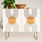 Geometric Lines in Black and Beige 29 (Rainbow and Sun Abstraction) Credenza Gallery Image 1