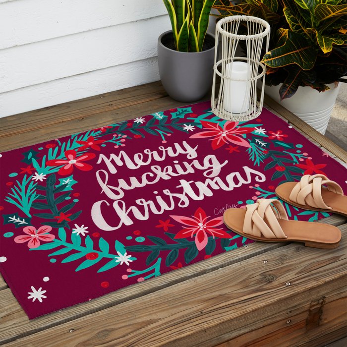 Merry F*cking Christmas - Maroon Outdoor Rug Gallery Image 2
